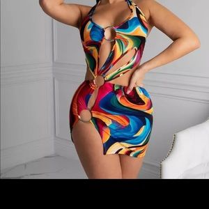 Women Halter Sexy  Backless Slit Mini Dress Sleeveless Night  Out